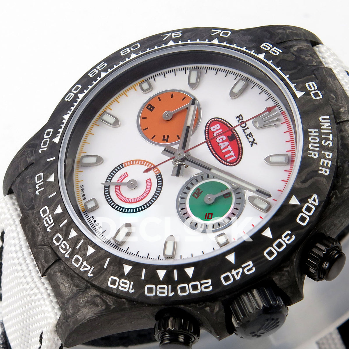 Rolex Daytona Custom DIW 'Bugatti' Black Carbon White Dial ANTF DD4801 replica - dial angle right