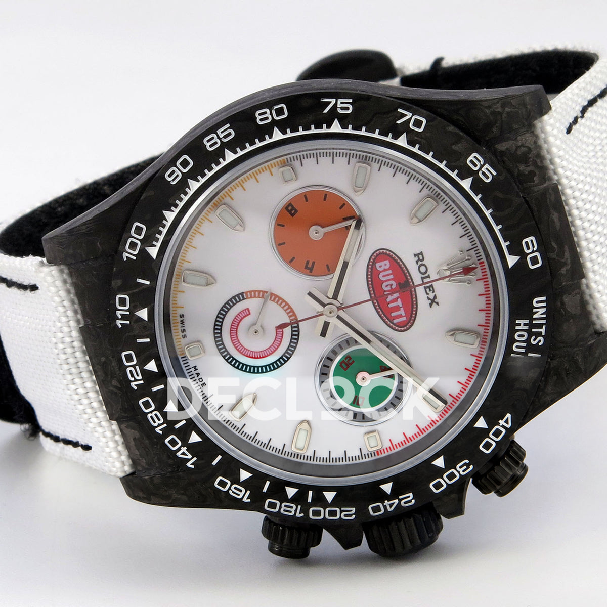 Rolex Daytona Custom DIW 'Bugatti' Black Carbon White Dial ANTF DD4801 replica - full watch left