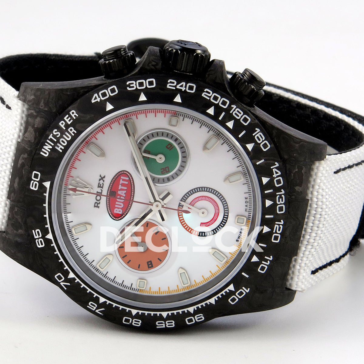 Rolex Daytona Custom DIW 'Bugatti' Black Carbon White Dial ANTF DD4801 replica - full watch right