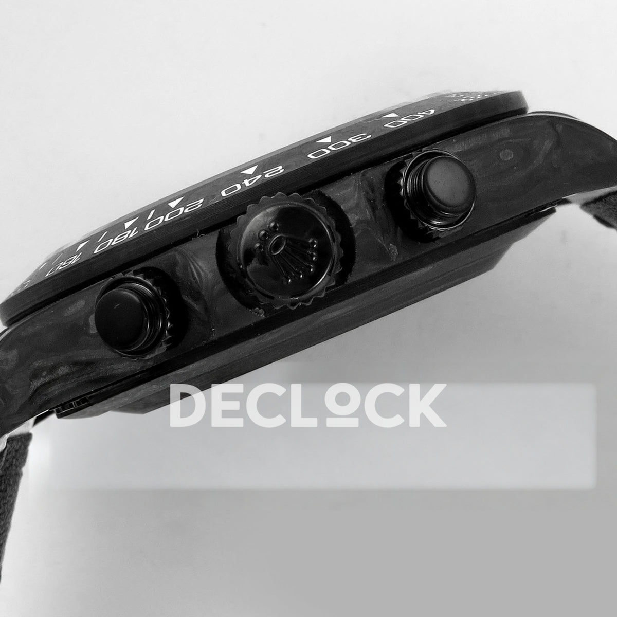 Rolex Daytona Custom DIW 'Bugatti' Black Carbon White Dial ANTF DD4801 replica - crown pushers