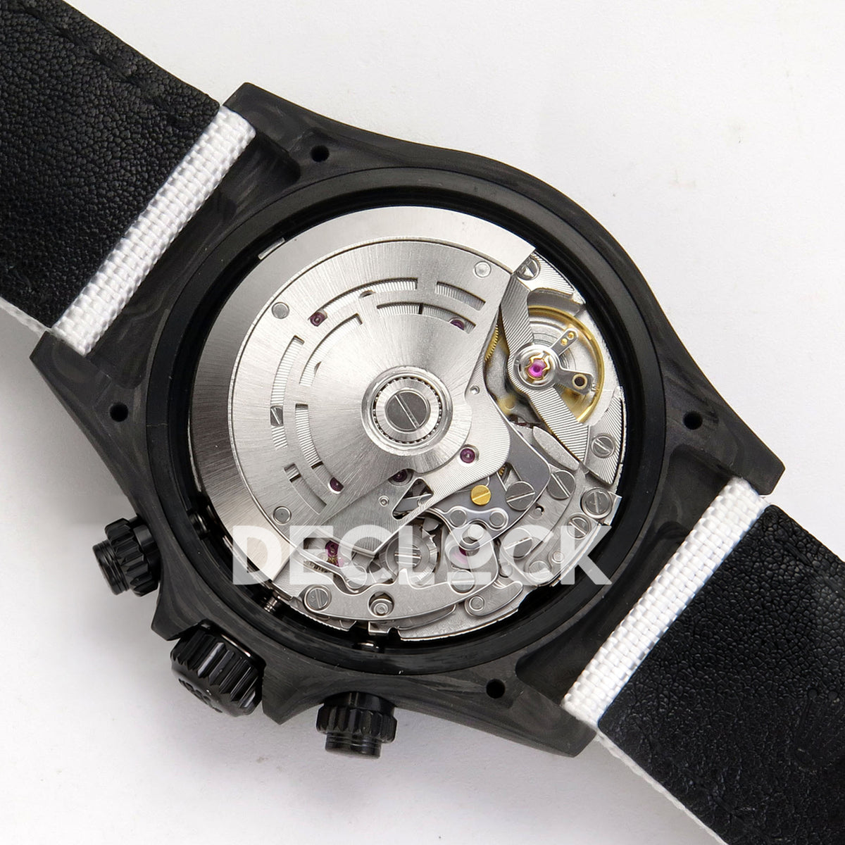 Rolex Daytona Custom DIW 'Bugatti' Black Carbon White Dial ANTF DD4801 replica - movement back angle