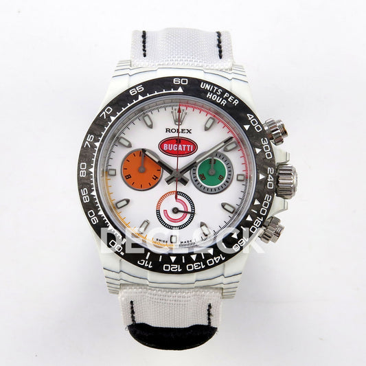 Rolex Daytona Custom DIW 'Bugatti' White Carbon White Dial ANTF DD4801 replica - front