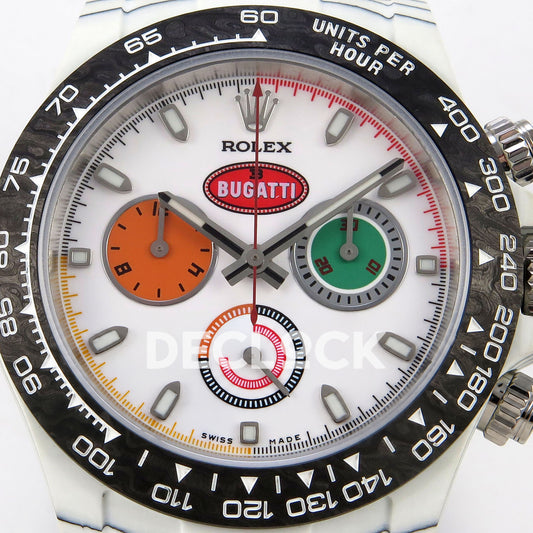 Rolex Daytona Custom DIW 'Bugatti' White Carbon White Dial ANTF DD4801 replica - dial closeup