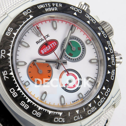 Rolex Daytona Custom DIW 'Bugatti' White Carbon White Dial ANTF DD4801 replica - dial angle left