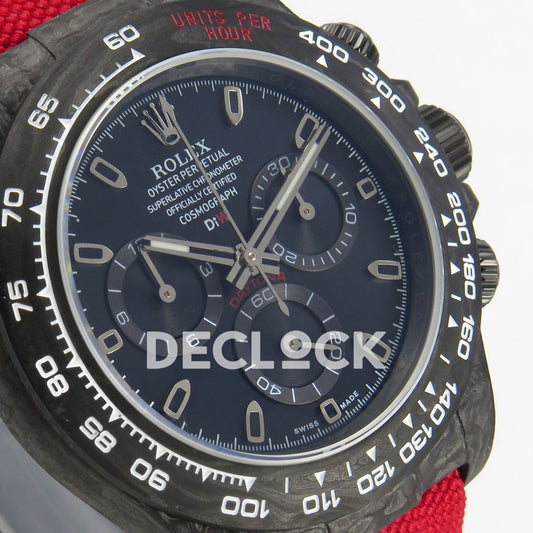 Rolex Daytona Custom DIW Carbon Black Dial Red Nylon N6F DD4801 replica - angled dial