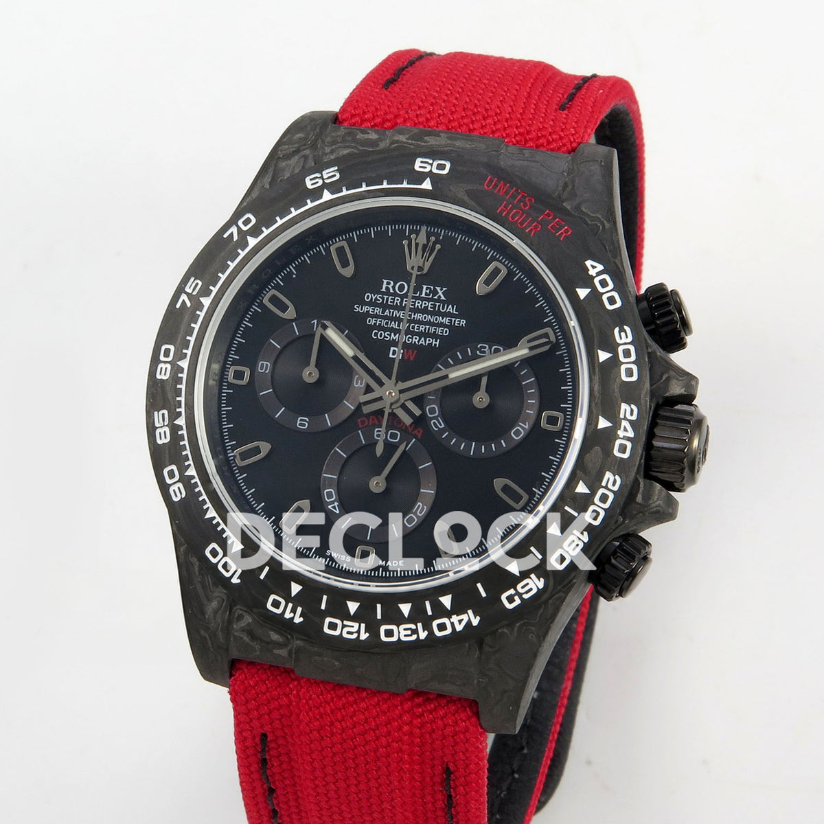 Rolex Daytona Custom DIW Carbon Black Dial Red Nylon N6F DD4801 replica - angled front