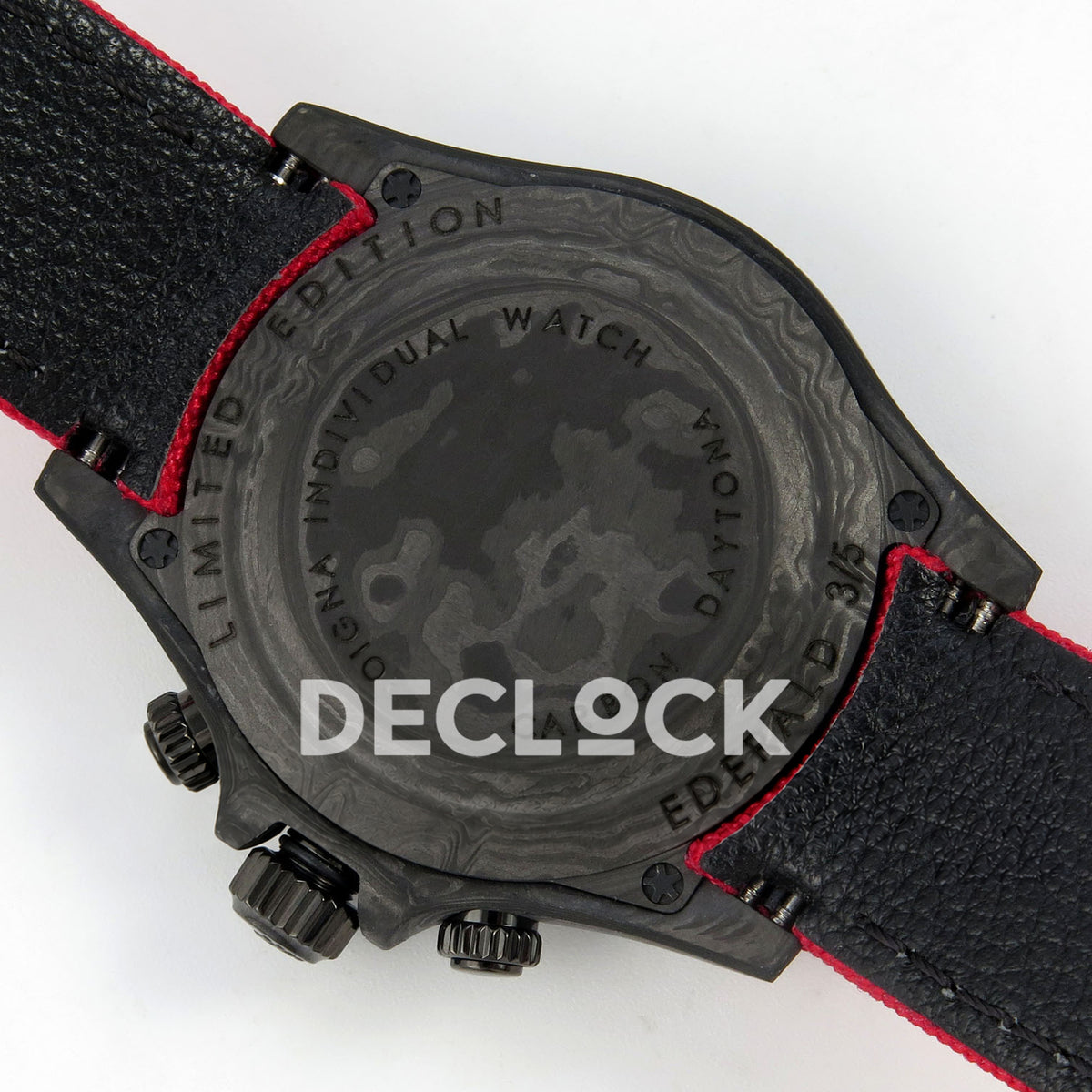 Rolex Daytona Custom DIW Carbon Black Dial Red Nylon N6F DD4801 replica - caseback