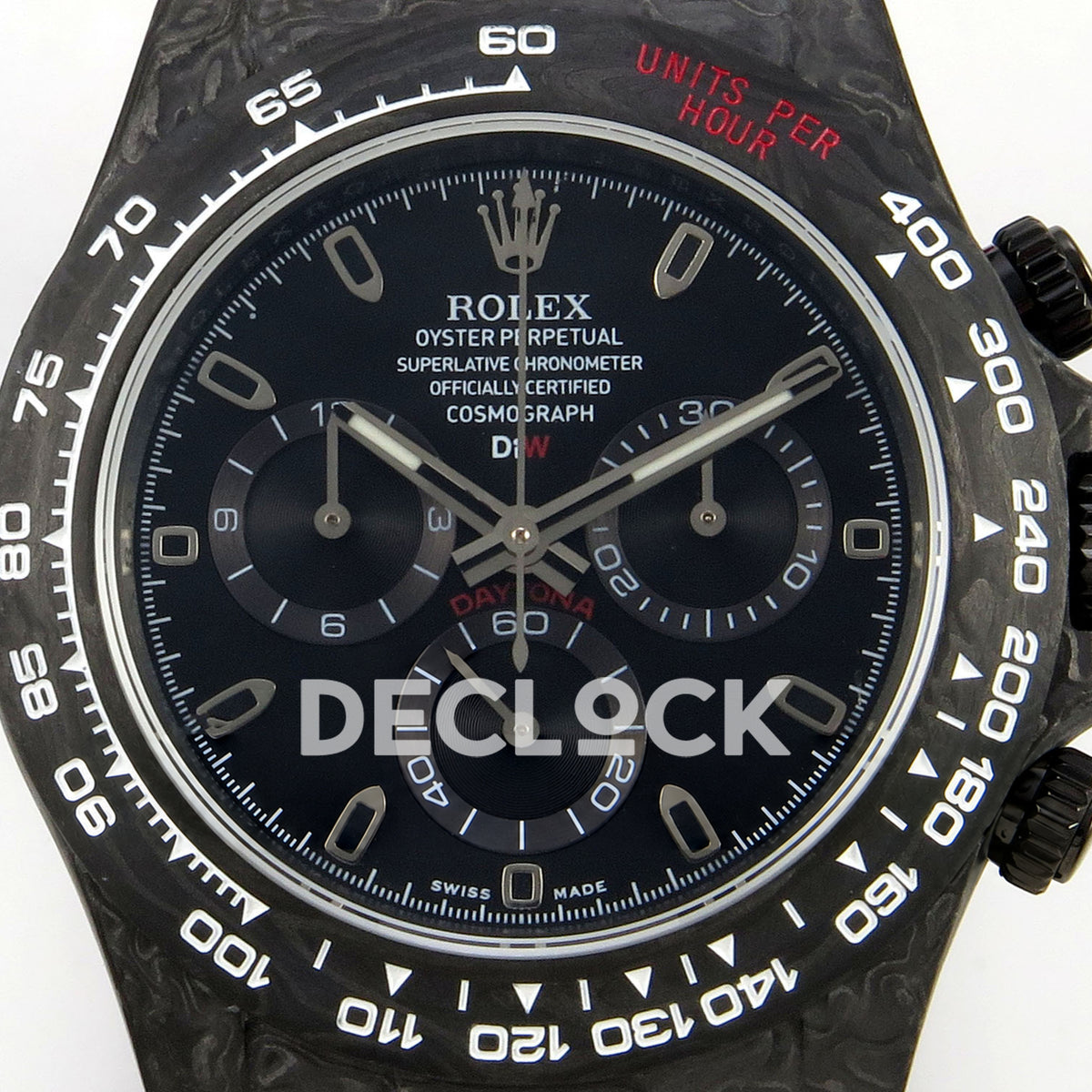 Rolex Daytona Custom DIW Carbon Black Dial Red Nylon N6F DD4801 replica - dial close up