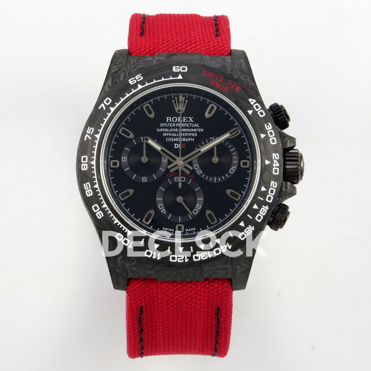 Rolex Daytona Custom DIW Carbon Black Dial Red Nylon N6F DD4801 replica - front