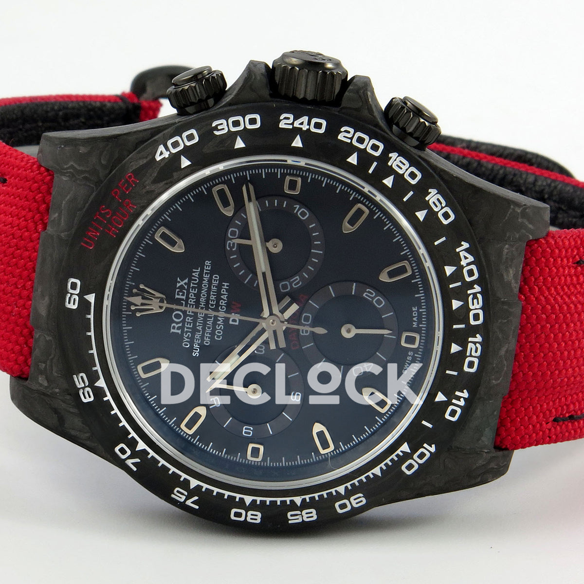 Rolex Daytona Custom DIW Carbon Black Dial Red Nylon N6F DD4801 replica - rotated dial