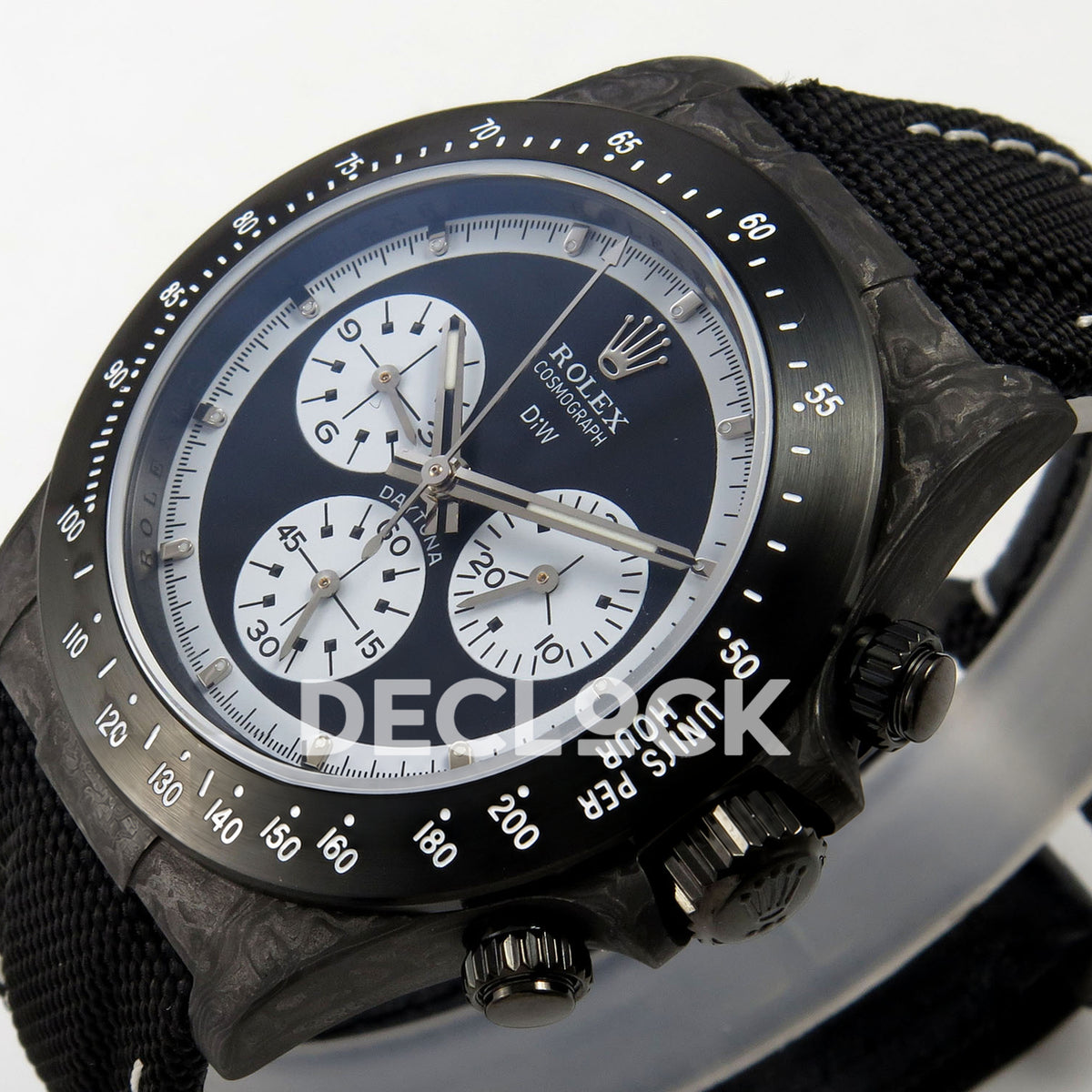 Rolex Daytona Custom DIW Carbon Black White Dial Black Nylon N6F DD4801 replica - crown side front