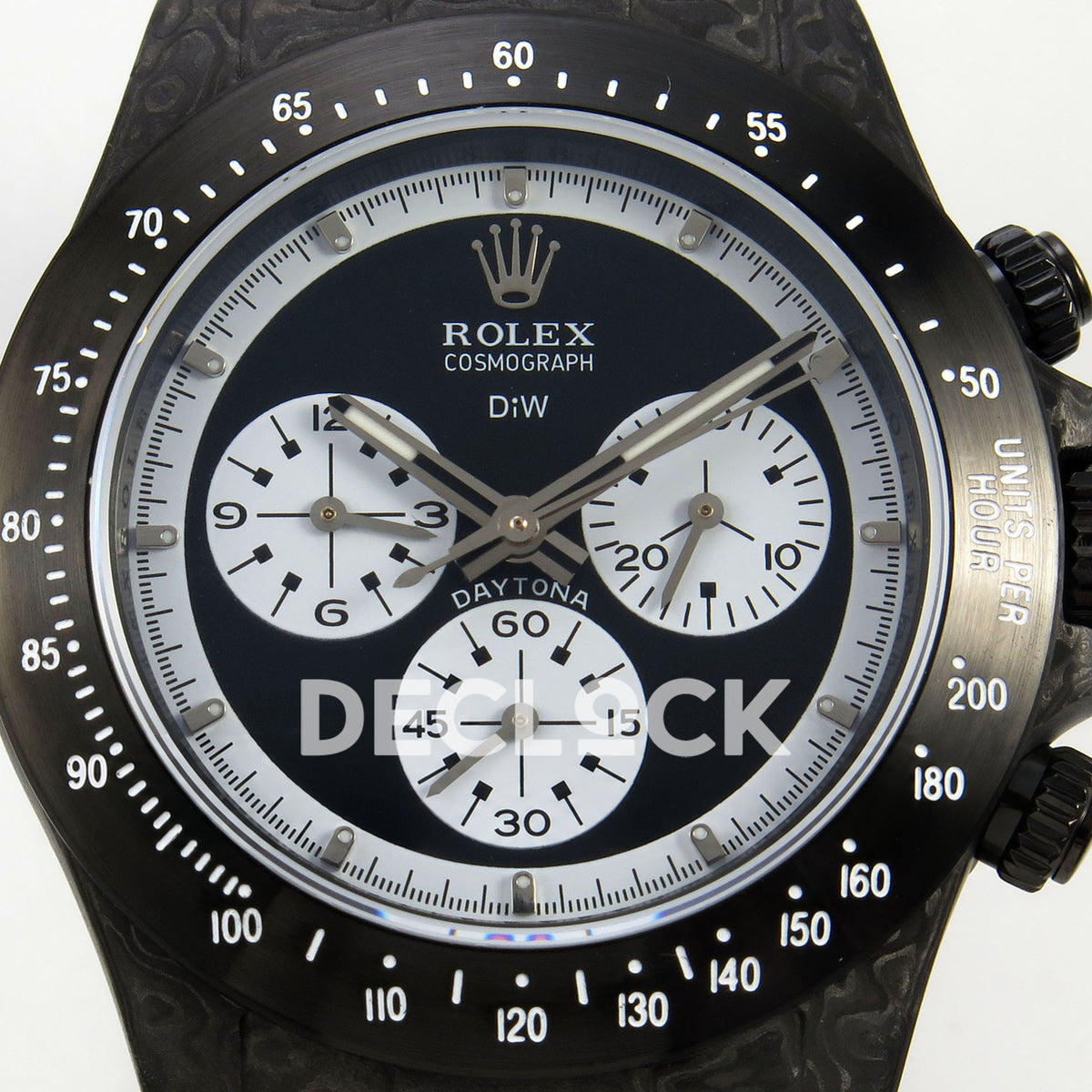 Rolex Daytona Custom DIW Carbon Black White Dial Black Nylon N6F DD4801 replica - dial close up