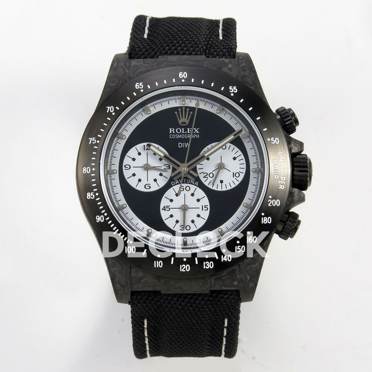 Rolex Daytona Custom DIW Carbon Black White Dial Black Nylon N6F DD4801 replica - front