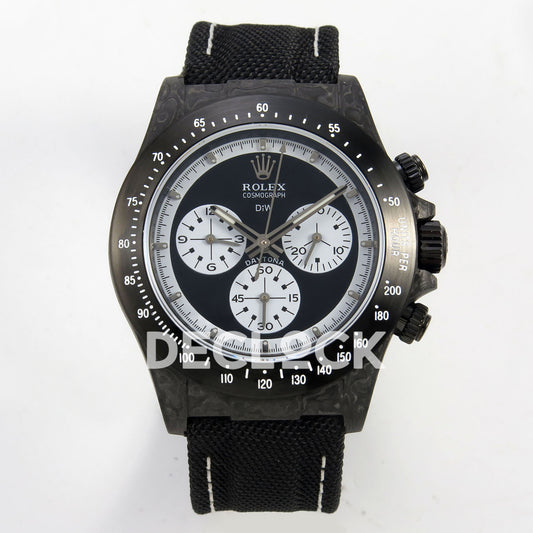 Rolex Daytona Custom DIW Carbon Black White Dial Black Nylon N6F DD4801 replica - front