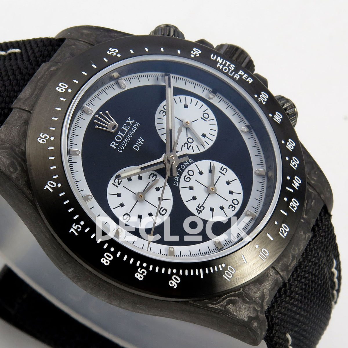 Rolex Daytona Custom DIW Carbon Black White Dial Black Nylon N6F DD4801 replica - opposite angled front