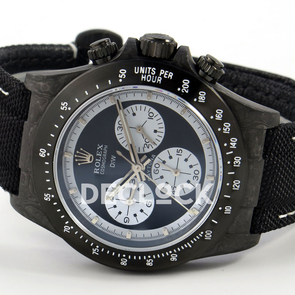 Rolex Daytona Custom DIW Carbon Black White Dial Black Nylon N6F DD4801 replica - rotated dial