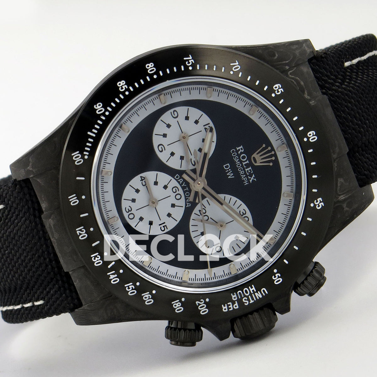 Rolex Daytona Custom DIW Carbon Black White Dial Black Nylon N6F DD4801 replica - rotated front
