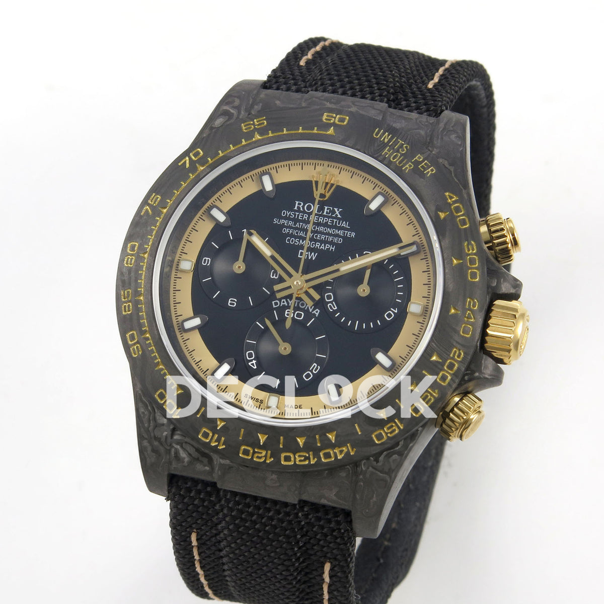 Rolex Daytona Custom DIW Carbon Blue Dial Black Nylon N6F DD4801 replica - angled front