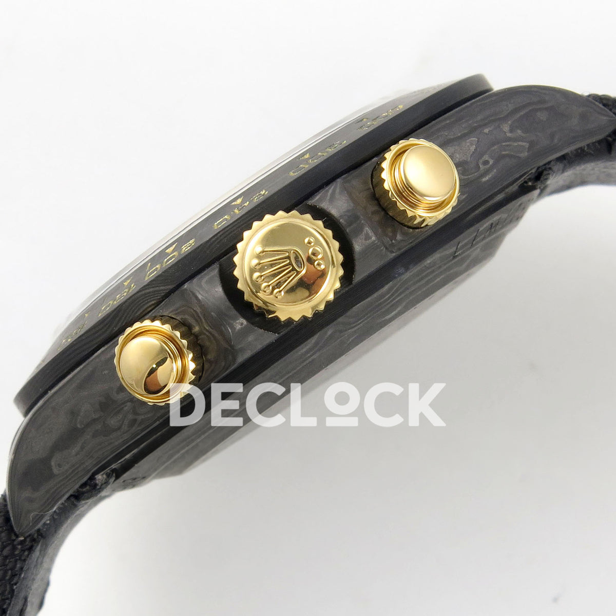 Rolex Daytona Custom DIW Carbon Blue Dial Black Nylon N6F DD4801 replica - crown and pushers