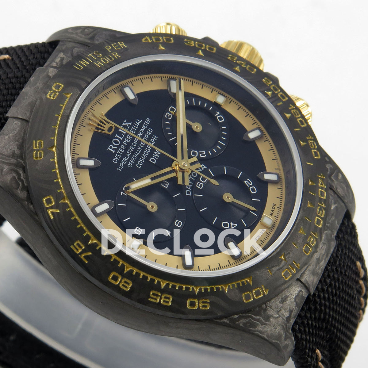 Rolex Daytona Custom DIW Carbon Blue Dial Black Nylon N6F DD4801 replica - opposite angled front