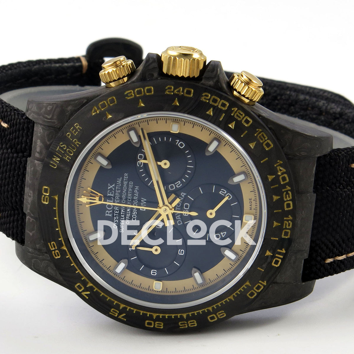 Rolex Daytona Custom DIW Carbon Blue Dial Black Nylon N6F DD4801 replica - rotated dial