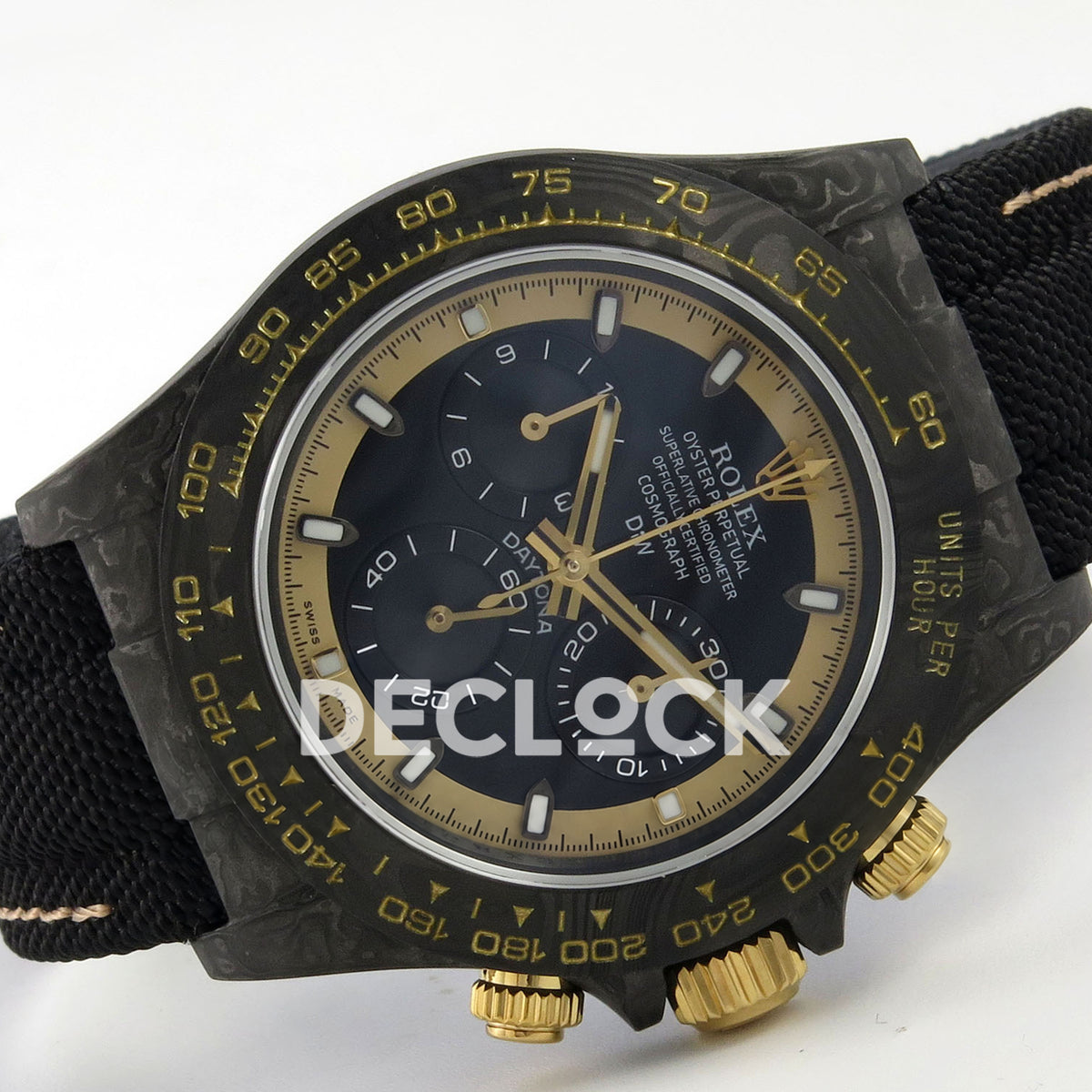 Rolex Daytona Custom DIW Carbon Blue Dial Black Nylon N6F DD4801 replica - rotated front