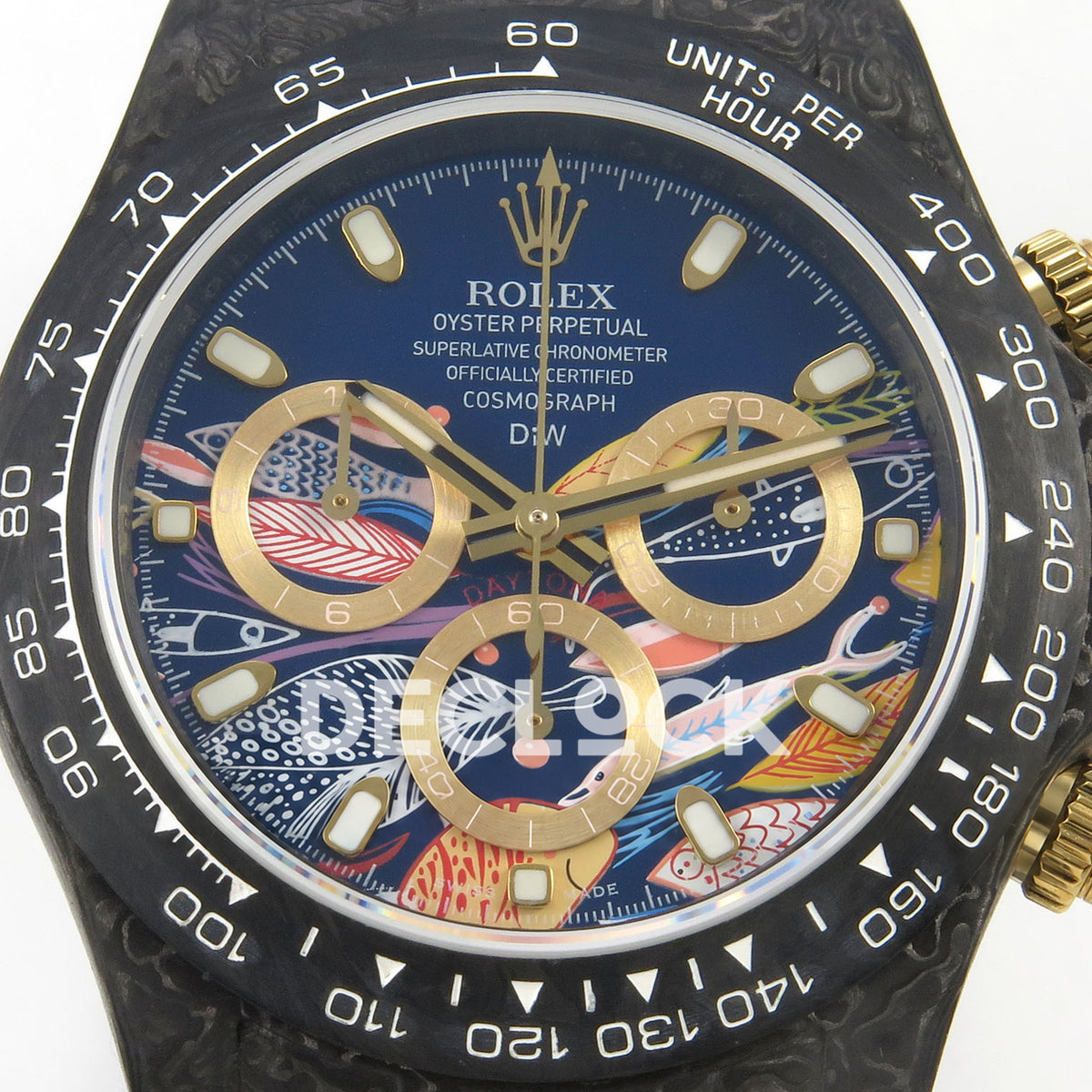 Rolex Daytona Custom DIW Carbon Blue Gold Dial Black Nylon N6F DD4801 replica - dial close up