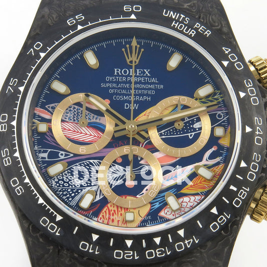 Rolex Daytona Custom DIW Carbon Blue Gold Dial Black Nylon N6F DD4801 replica - dial close up