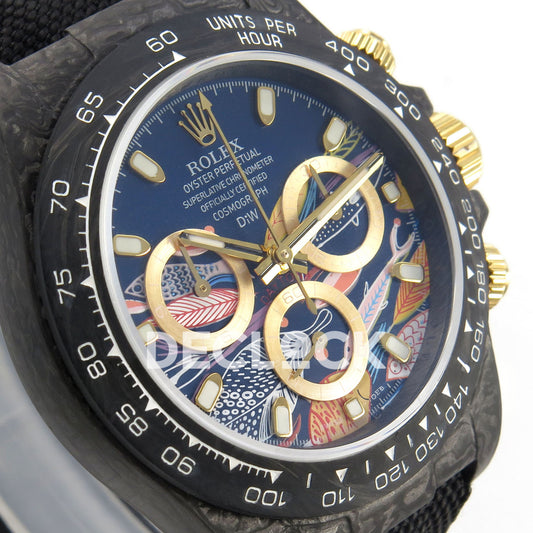 Rolex Daytona Custom DIW Carbon Blue Gold Dial Black Nylon N6F DD4801 replica - opposite front
