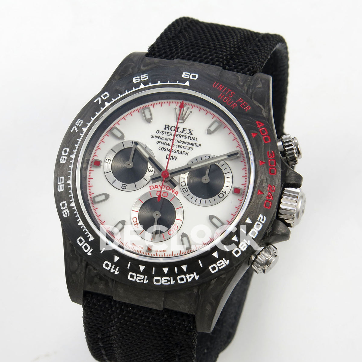 Rolex Daytona Custom DIW Carbon White Dial Black Nylon N6F DD4801 replica - angled front