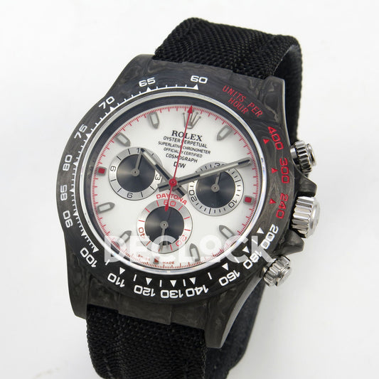 Rolex Daytona Custom DIW Carbon White Dial Black Nylon N6F DD4801 replica - angled front