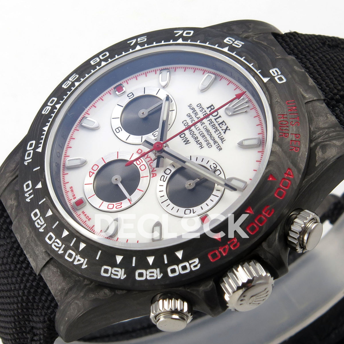 Rolex Daytona Custom DIW Carbon White Dial Black Nylon N6F DD4801 replica - crown side front