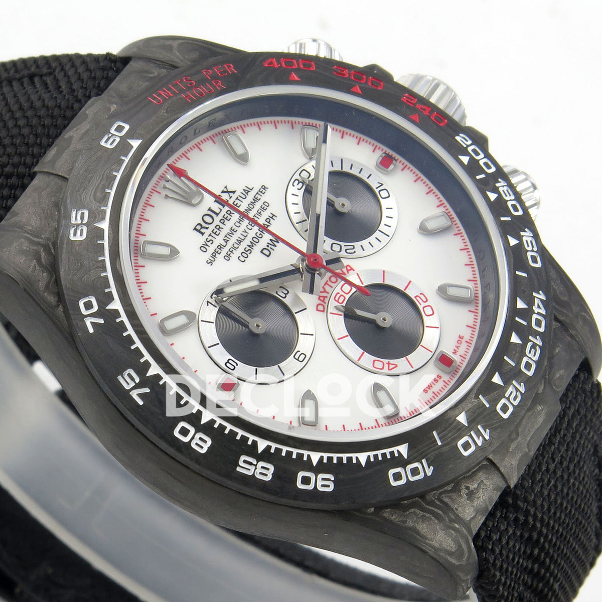 Rolex Daytona Custom DIW Carbon White Dial Black Nylon N6F DD4801 replica - opposite angled front