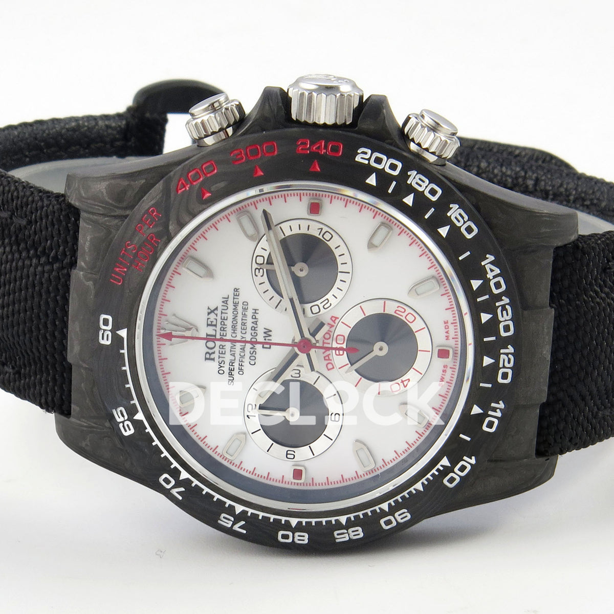 Rolex Daytona Custom DIW Carbon White Dial Black Nylon N6F DD4801 replica - rotated dial