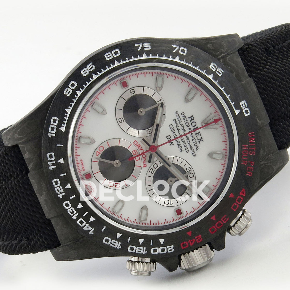 Rolex Daytona Custom DIW Carbon White Dial Black Nylon N6F DD4801 replica - rotated front