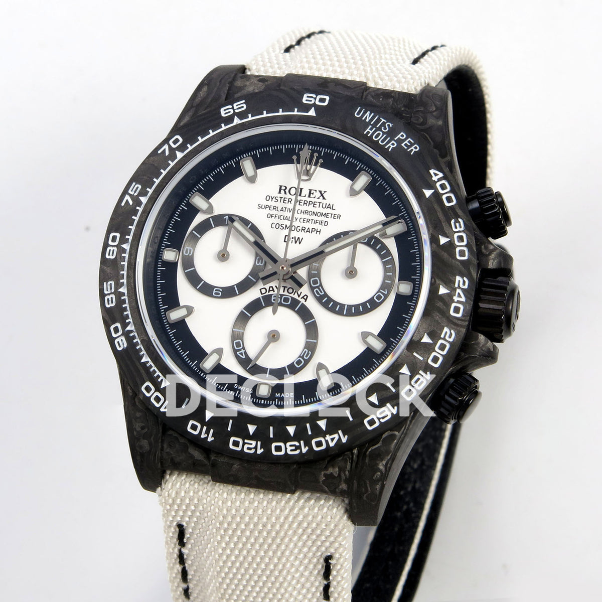 Rolex Daytona Custom DIW Carbon White Dial White Nylon N6F DD4801 replica - angled front