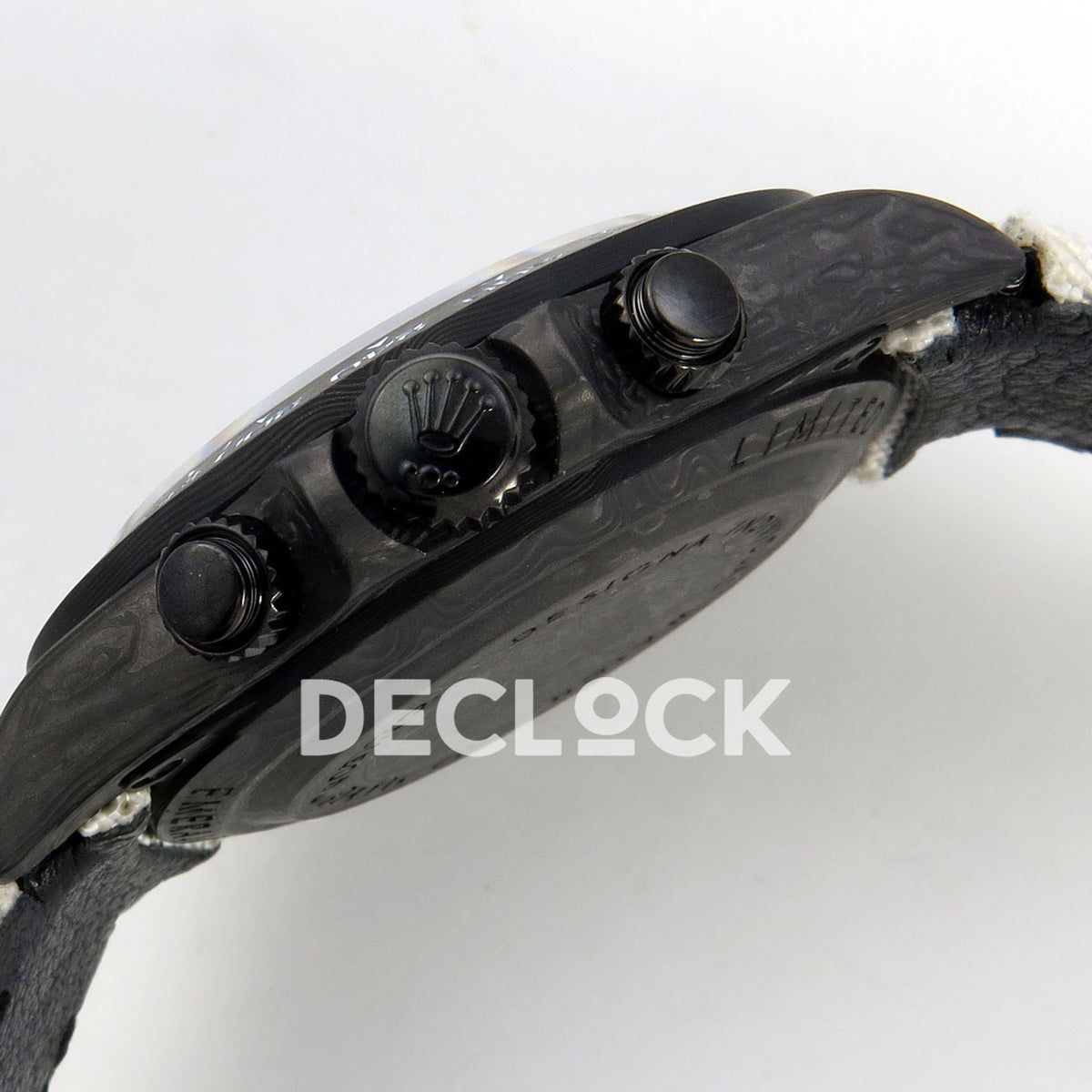 Rolex Daytona Custom DIW Carbon White Dial White Nylon N6F DD4801 replica - crown and pushers