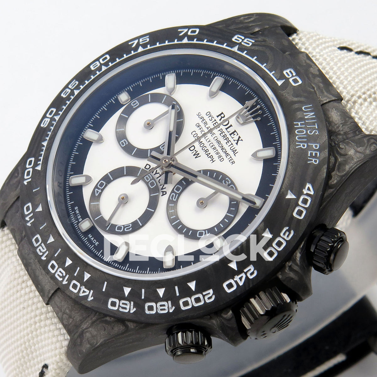 Rolex Daytona Custom DIW Carbon White Dial White Nylon N6F DD4801 replica - crown side front