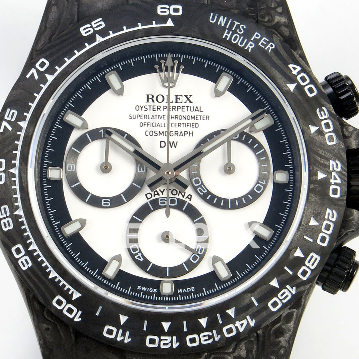 Rolex Daytona Custom DIW Carbon White Dial White Nylon N6F DD4801 replica - dial close up