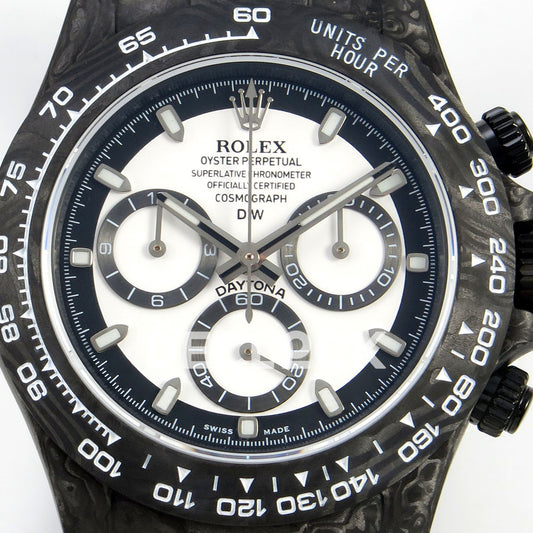 Rolex Daytona Custom DIW Carbon White Dial White Nylon N6F DD4801 replica - dial close up