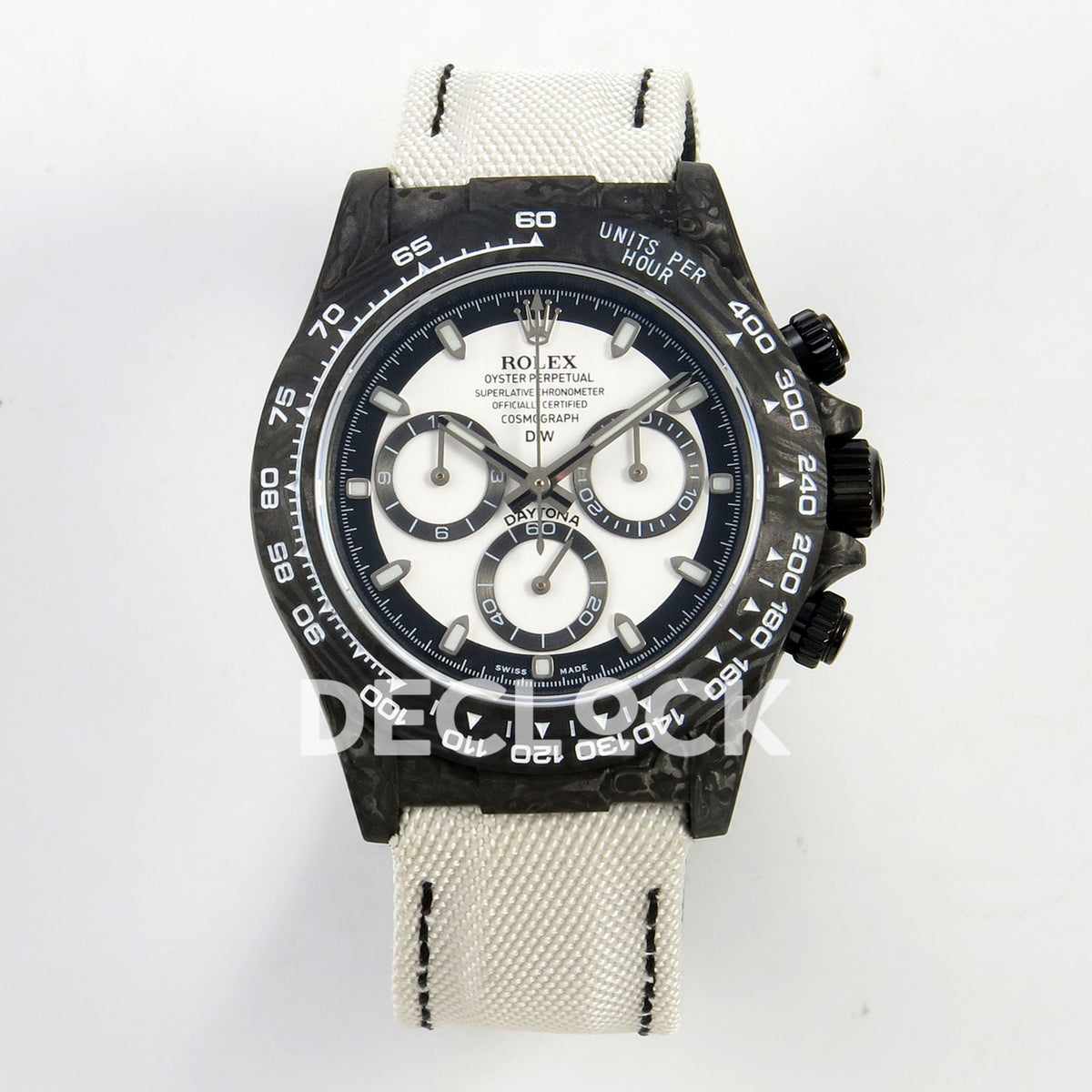 Rolex Daytona Custom DIW Carbon White Dial White Nylon N6F DD4801 replica - front