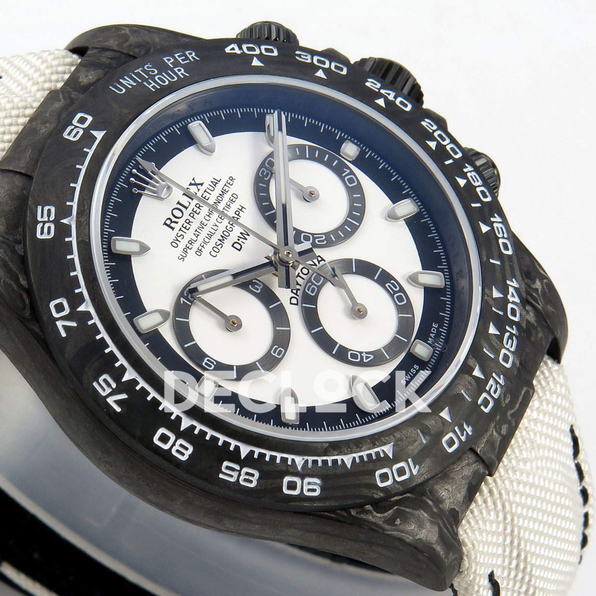 Rolex Daytona Custom DIW Carbon White Dial White Nylon N6F DD4801 replica - opposite angled front