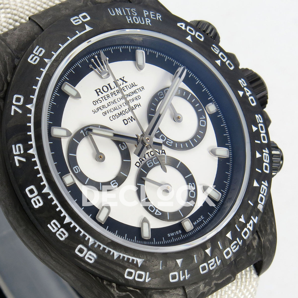 Rolex Daytona Custom DIW Carbon White Dial White Nylon N6F DD4801 replica - opposite front