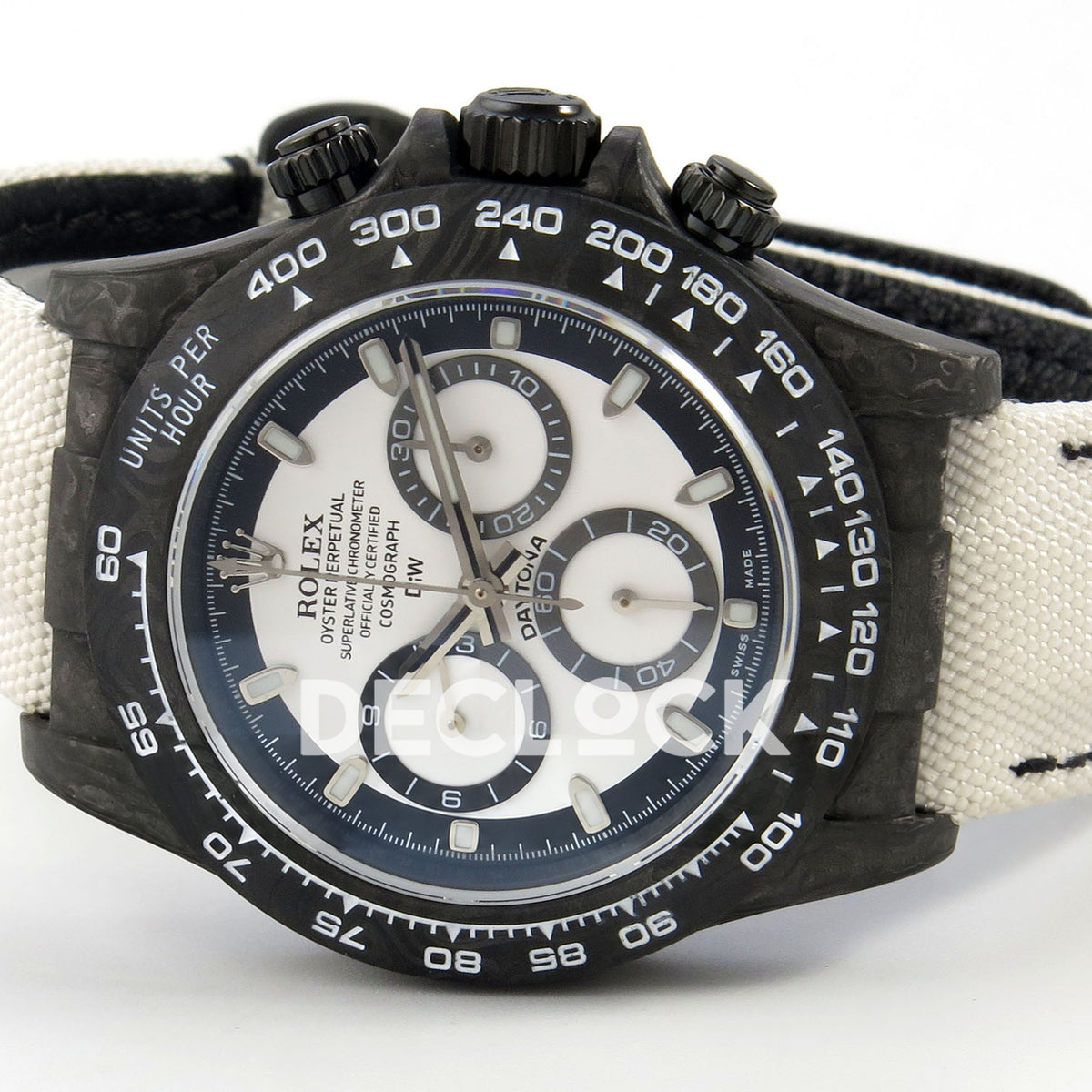 Rolex Daytona Custom DIW Carbon White Dial White Nylon N6F DD4801 replica - rotated dial