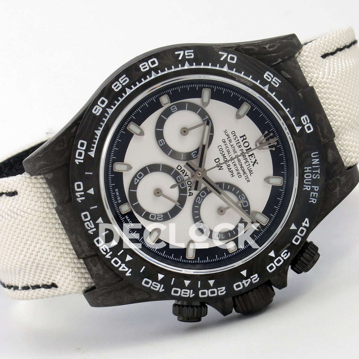 Rolex Daytona Custom DIW Carbon White Dial White Nylon N6F DD4801 replica - rotated front