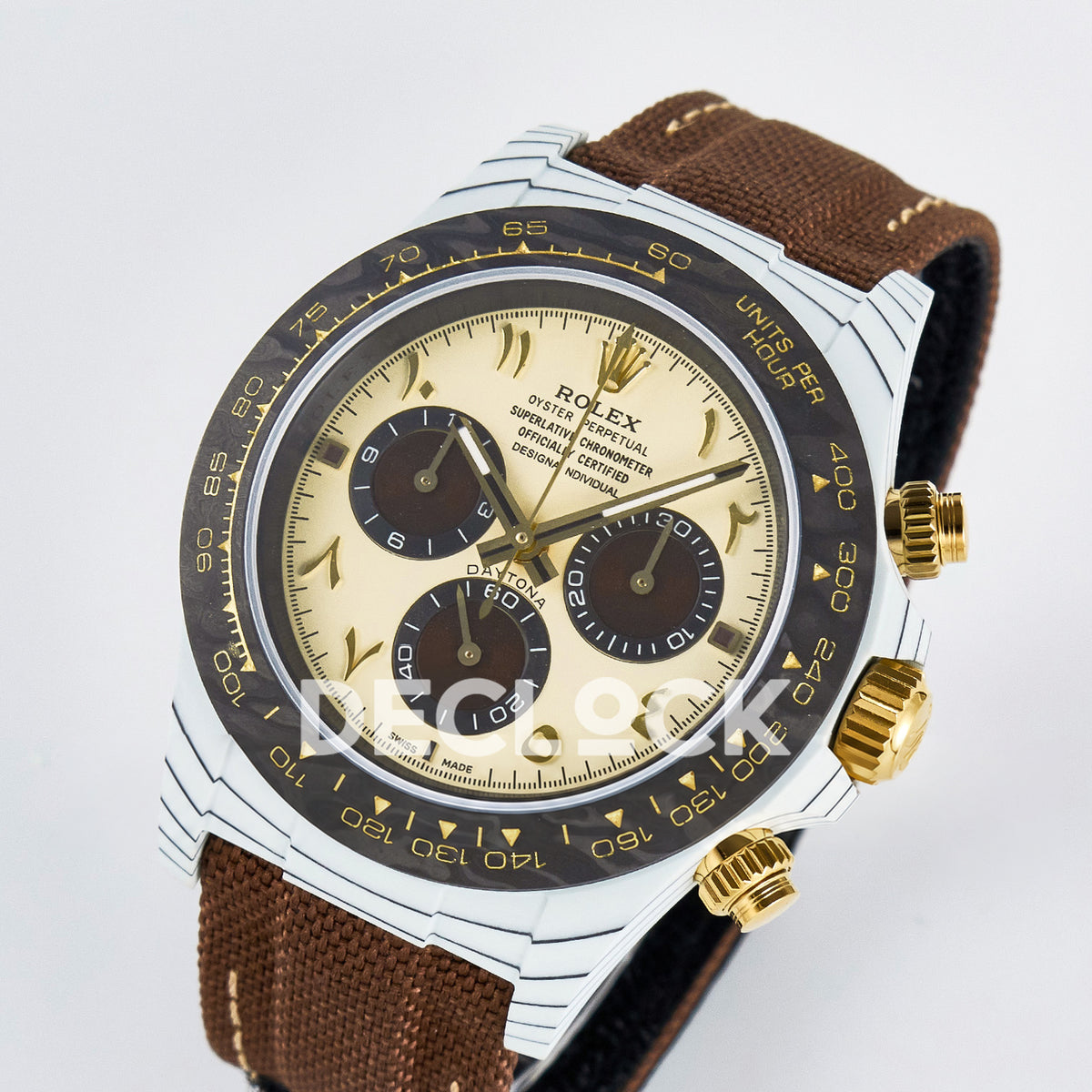 Rolex Daytona Custom DIW Desert Eagle White Carbon Brown Strap DIWF SH4130 replica - angled front