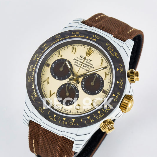 Rolex Daytona Custom DIW Desert Eagle White Carbon Brown Strap DIWF SH4130 replica - angled front