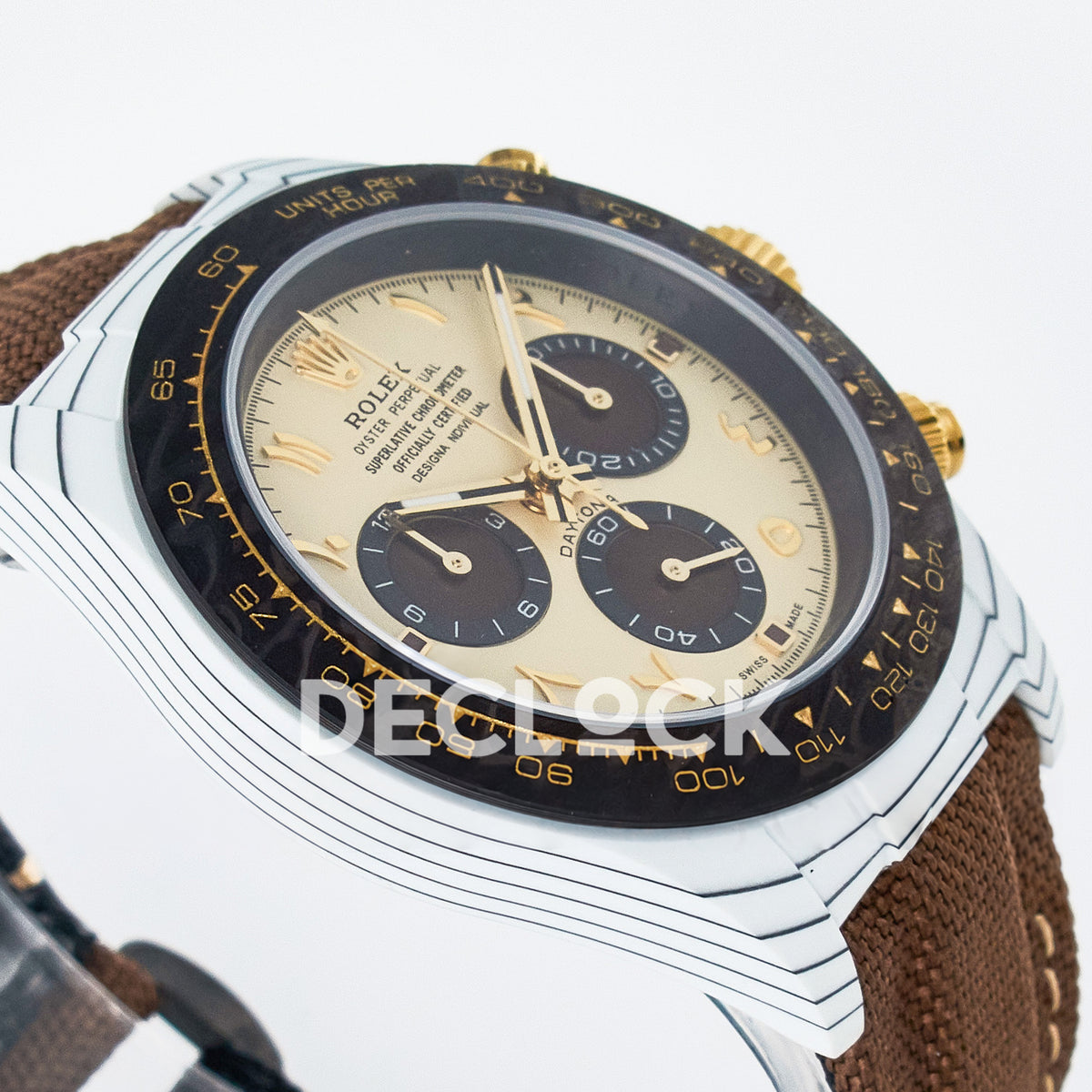Rolex Daytona Custom DIW Desert Eagle White Carbon Brown Strap DIWF SH4130 replica - angled left