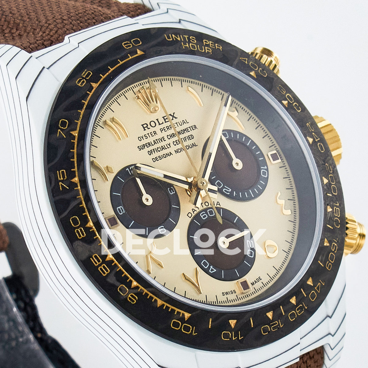 Rolex Daytona Custom DIW Desert Eagle White Carbon Brown Strap DIWF SH4130 replica - angled right