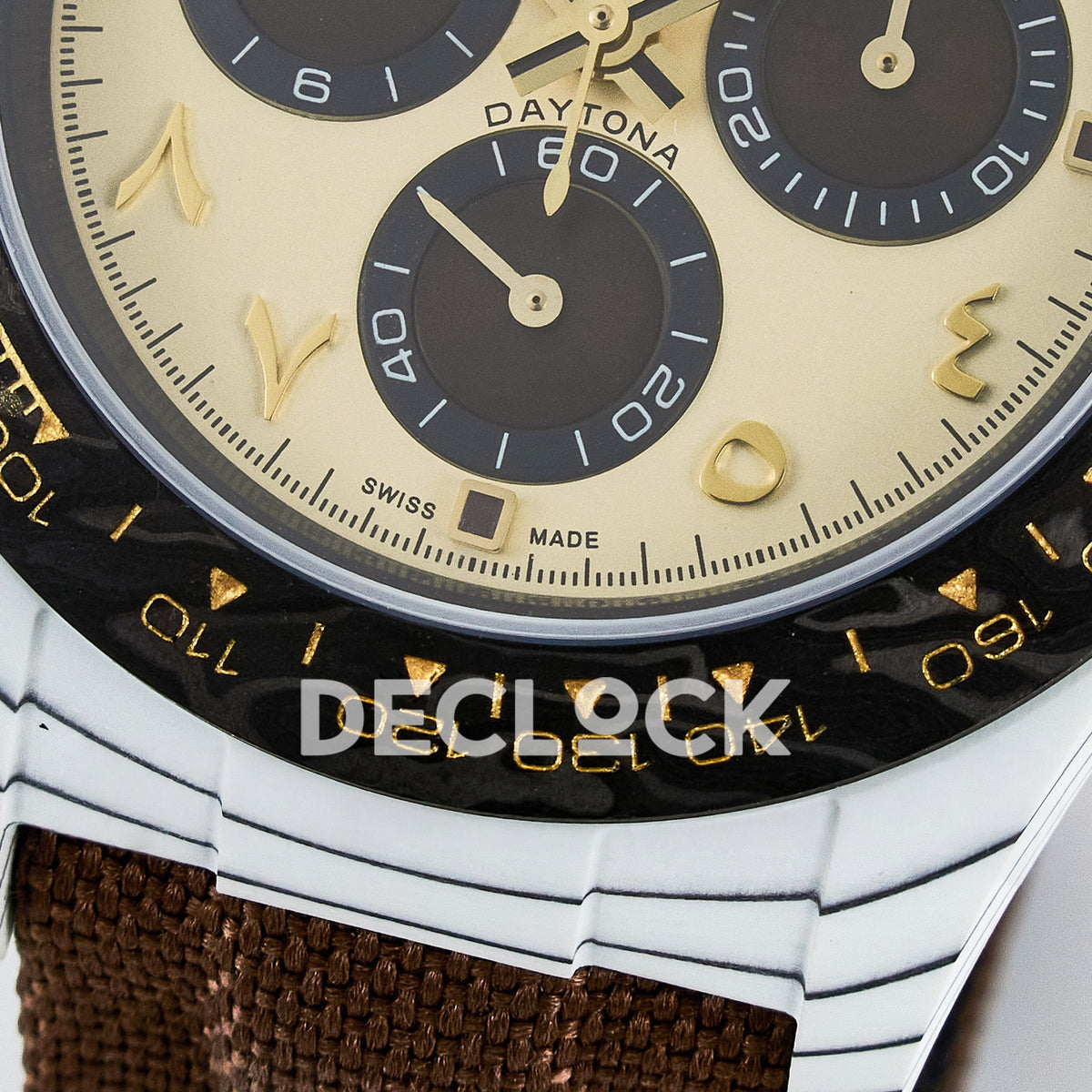 Rolex Daytona Custom DIW Desert Eagle White Carbon Brown Strap DIWF SH4130 replica - bezel close up